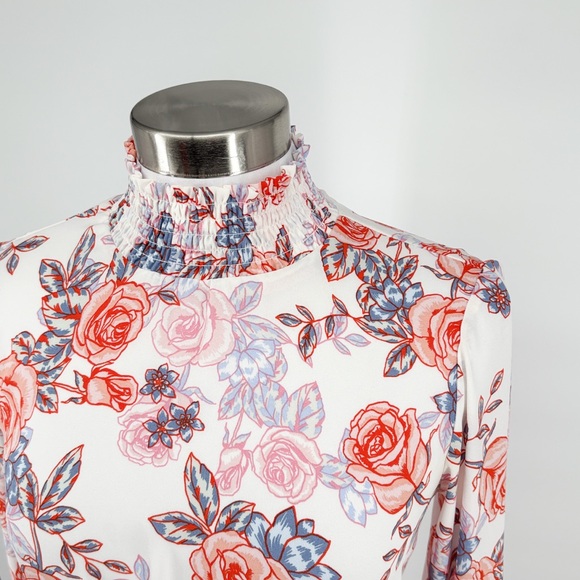 Nanette Lepore Womens Long Sleeve Floral Dress Smocked Neck Size 4 - Picture 5 of 13